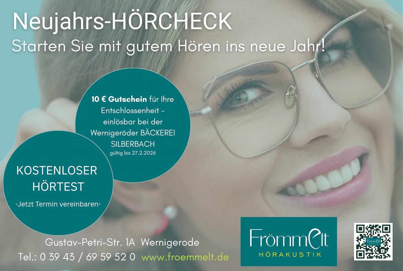 Werbung für kostenlosen Hörtest bei Frömmelt Hörakustik in Wernigerode.